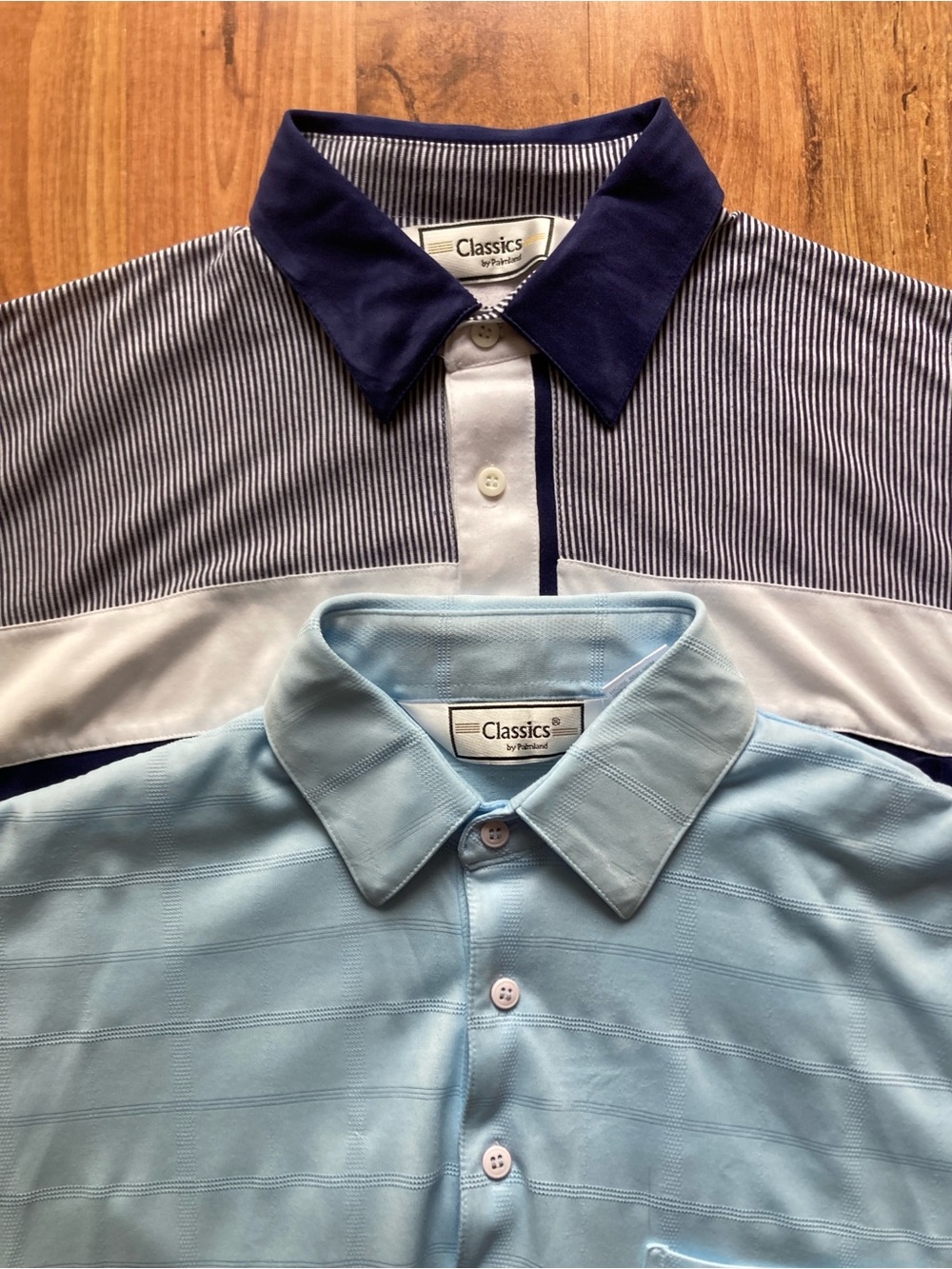 Lot Of 2 Classics By Palmland Short Sleeve Mens L Polo Shirts Blue White/Blue